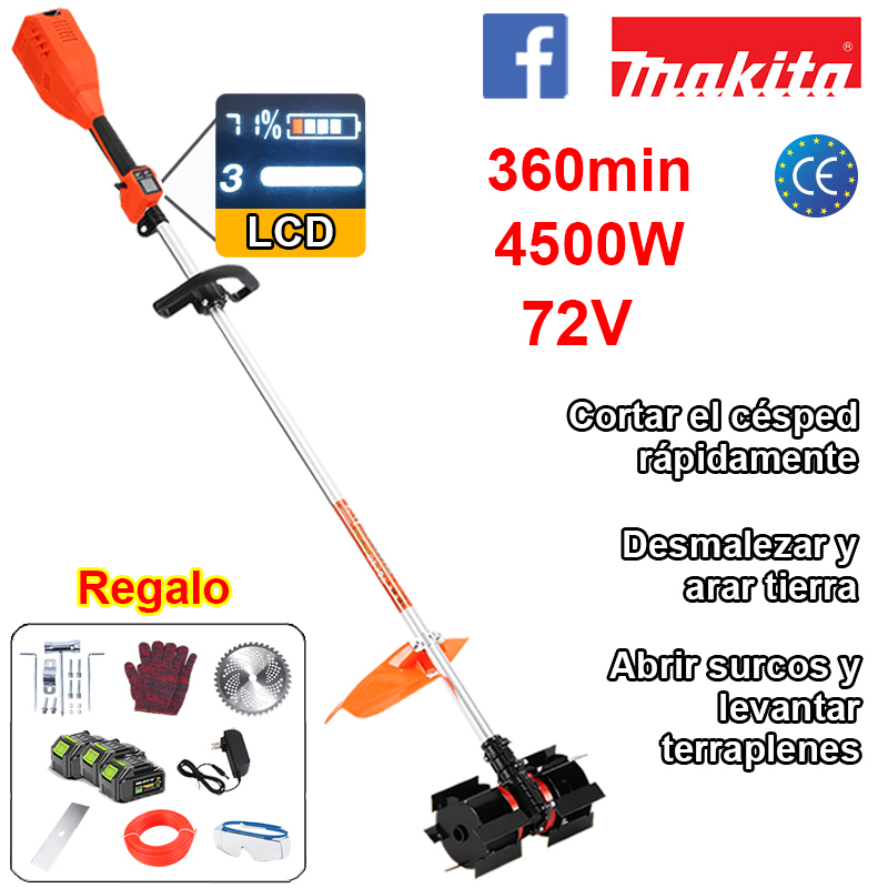 Duración de la batería: batería de litio de 360 ​​minutos/4500 W/72 V*3, LCD+corte rápido+desmalezado y arado+zanjeo y levantamiento de terraplenes